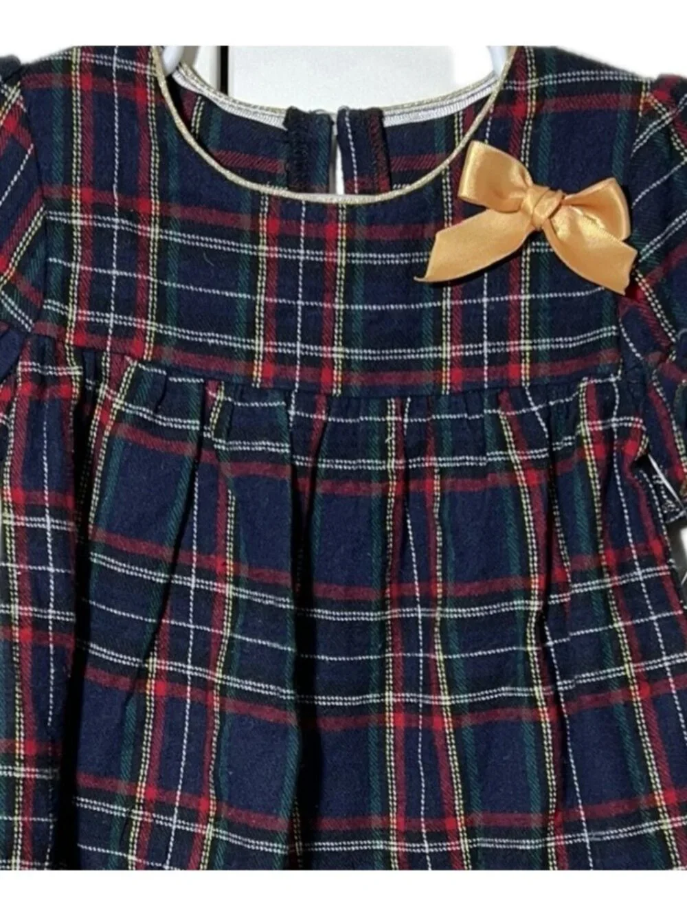 Mud Pie 12m 18m NWOT Christmas Holiday party dress navy tartan plaid gold bow